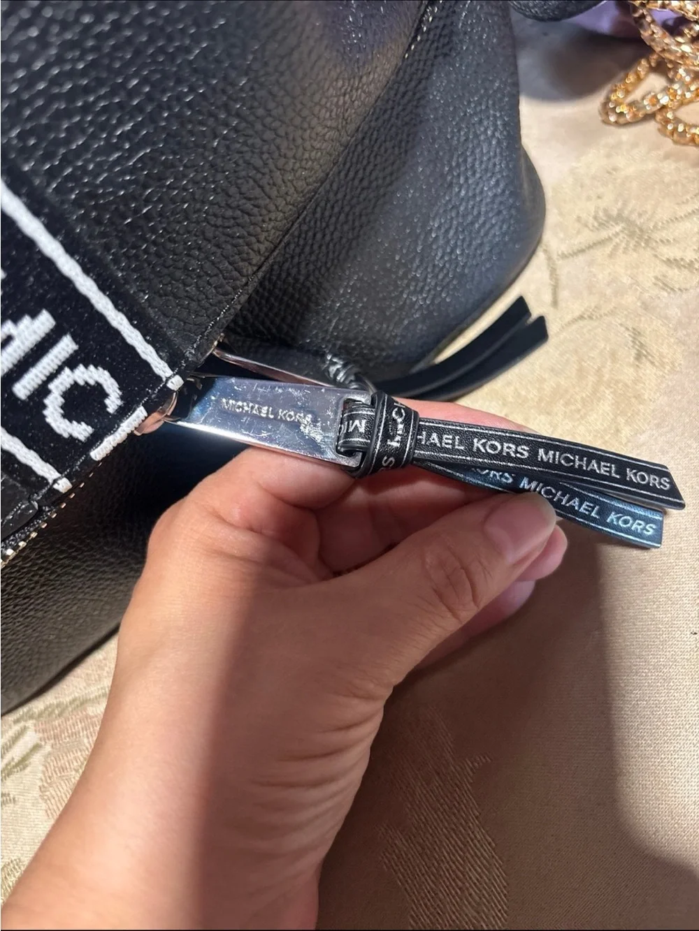 Michael Kors Black and White Logo-Strip Backpack